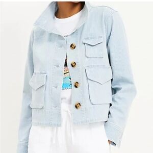 LOFT Denim Utility Jacket Indigo Stripe size XL